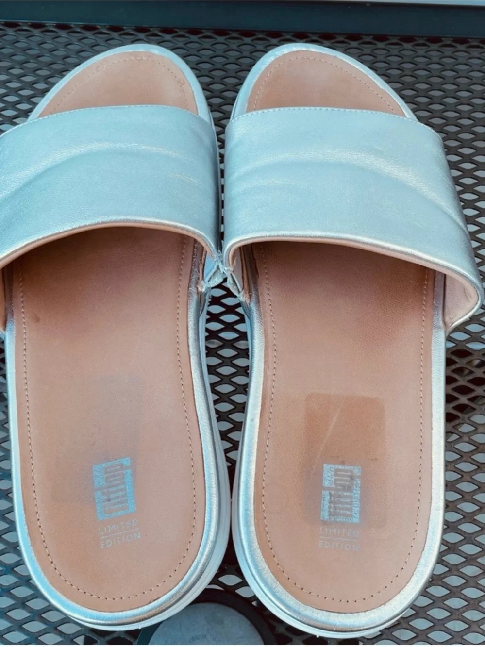 Fit Flop Silver Slide Sandals -size 8